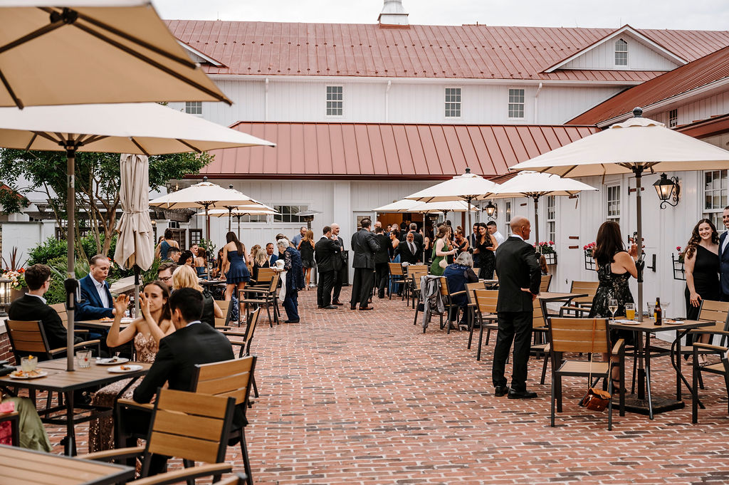 Grand ballroom patio cocktail hour Normandy Farm Blue Bell Pennsylvania"